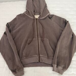 Brown American Eagle Cropped Zip Up Jacket - Size S